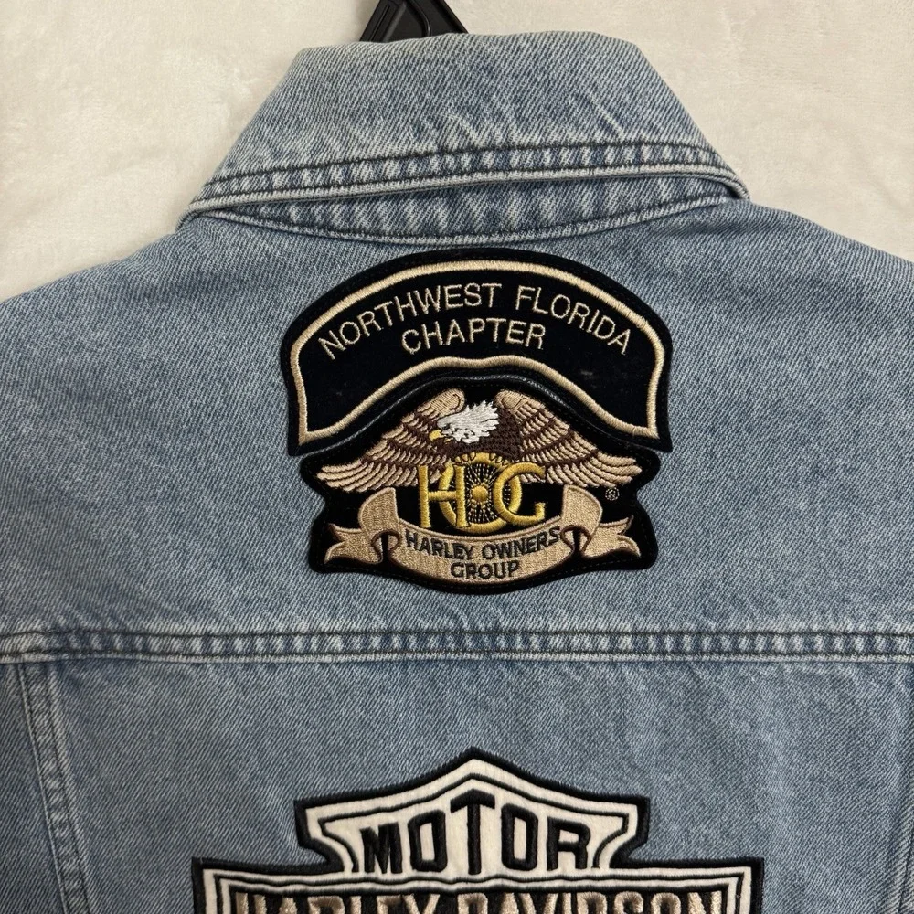 Y2K Harley Davidson Denim Vest‎ Size L Distressed Florida Logo Patch Grunge VTG - Picture 14 of 16